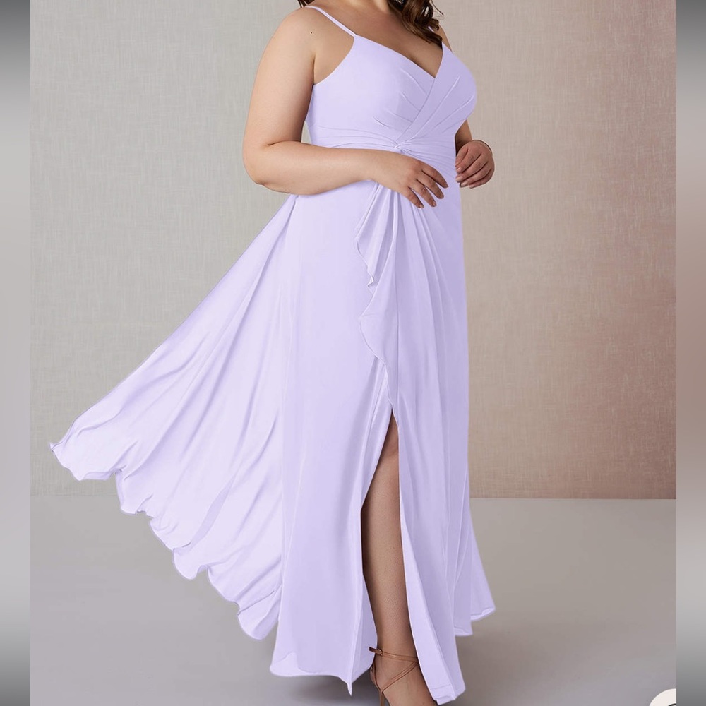 NWT Azazie Bridesmaid prom gown dress style emerald color lilac chiffon - Picture 4 of 7